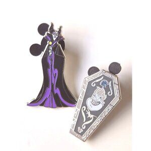 Disney Villains Maleficent & Ursula Coffin Halloween Trading Pins Set